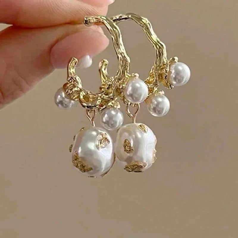 Vintage Geometry Irregular Eardrop Personality Asymmetry Dripping Oil Earrings for Women Fashion Daily Commuting Jewelry Gifts - Acros