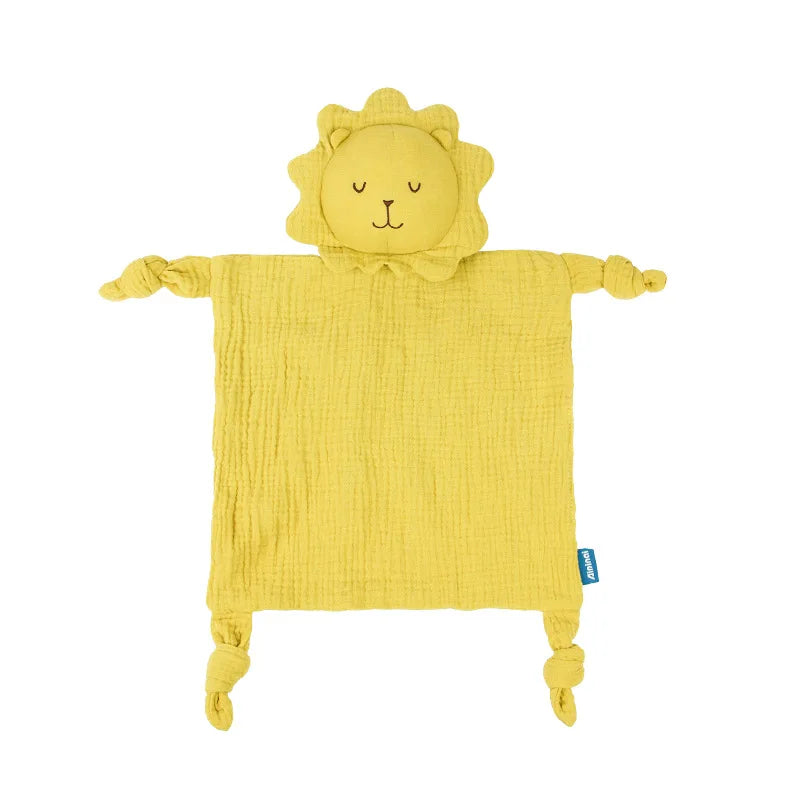Soft cotton muslin baby security blanket with stuffed animal toy for newborns, designed to soothe and comfort infants.