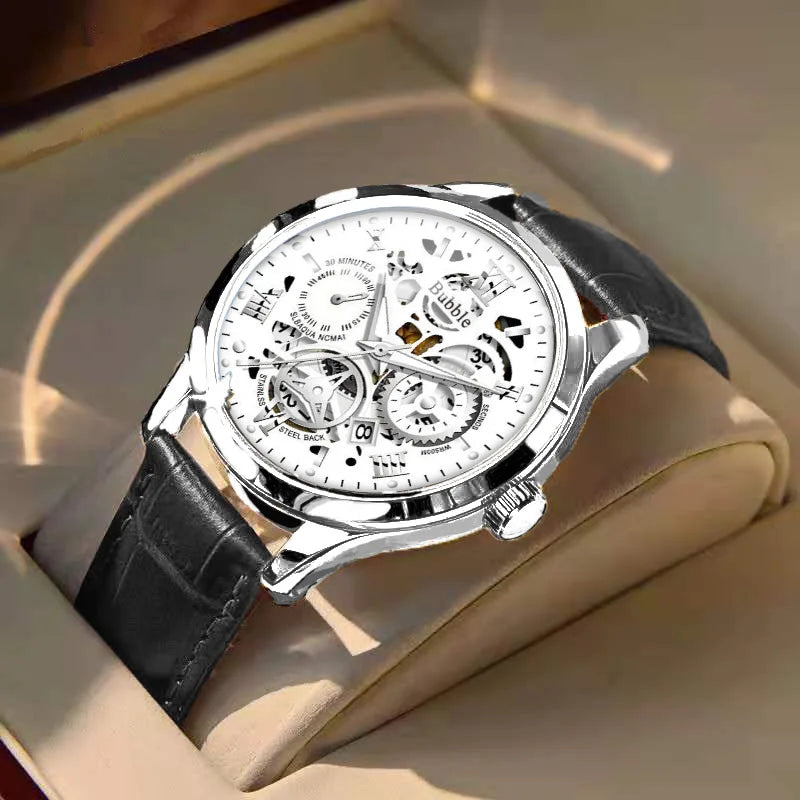 Men's Watch Brand Trendy Original Sport Luminous Waterproof Roman Hollow Leather Strap Male Fashion Quartz Clock Watches gift