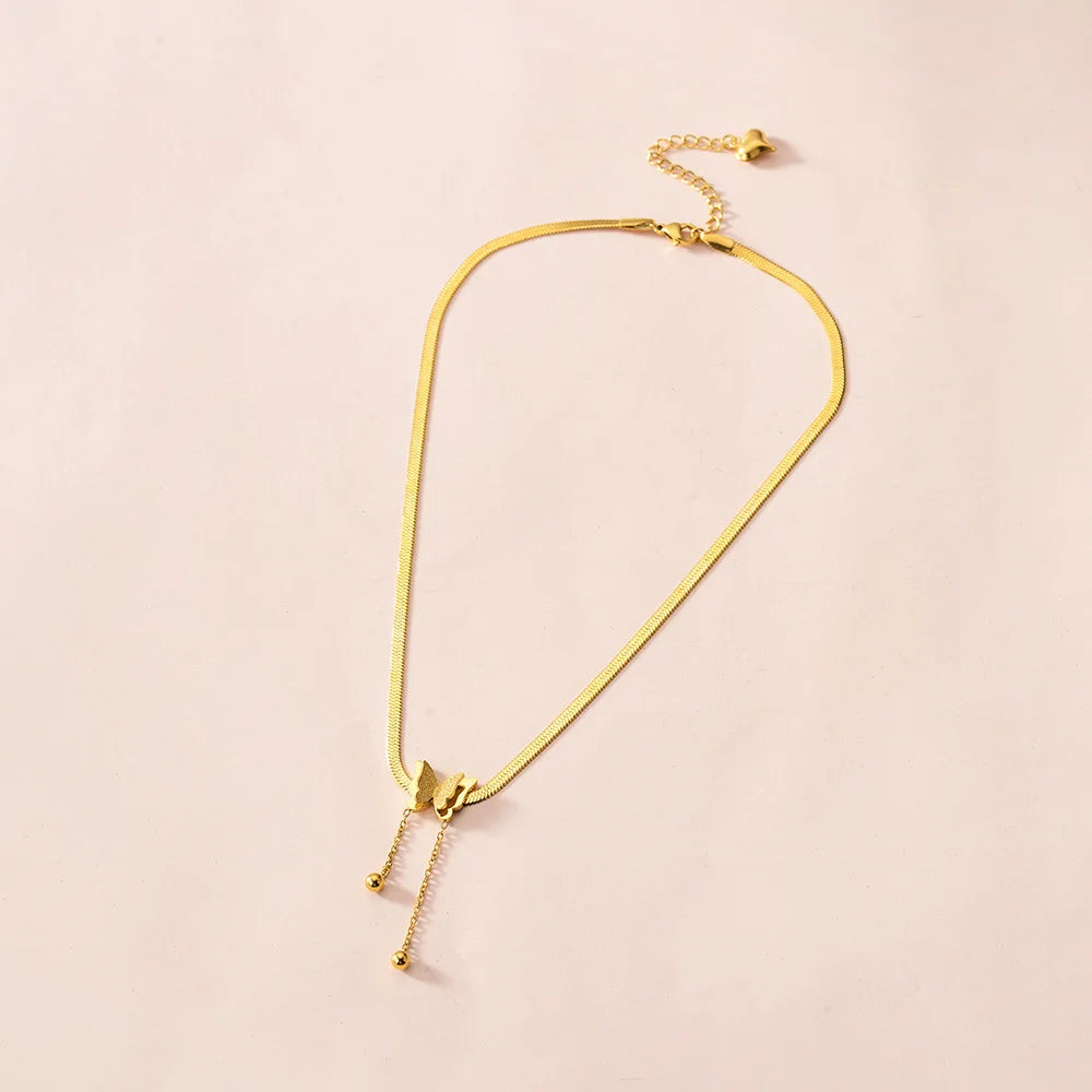 Vintage Butterfly Necklace Women Golden Stainless Steel Blade Snake Chains Aesthetic Charms Choker Women jewelry Gift To Mujer - Acros
