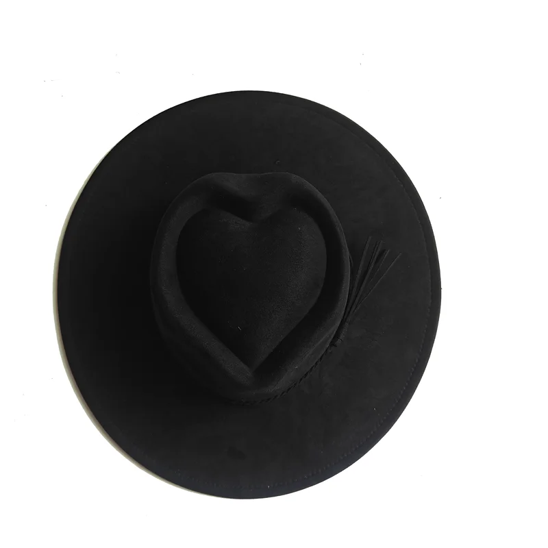 Dark turquoise suede fedora hat with heart and arrow design, ideal for men and women, perfect for autumn and winter fashion.