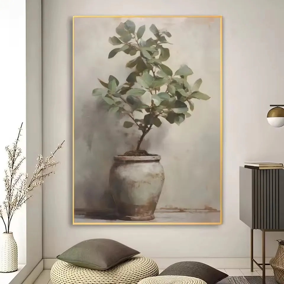 Art Deco Retro Floral Vase Canvas Wall Art Print, Frameless Modern Abstract Flower Poster for Home Decor, Aesthetic Room Deco
