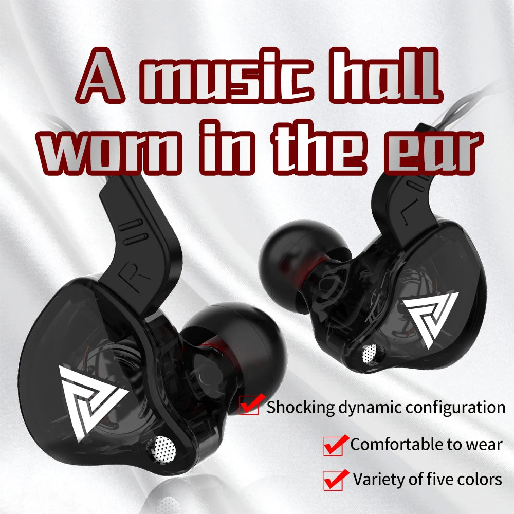 Ansoff QKZ AK6 in-ear earphones with 6 dynamic drivers, microphone, stereo sound, and sporty design.