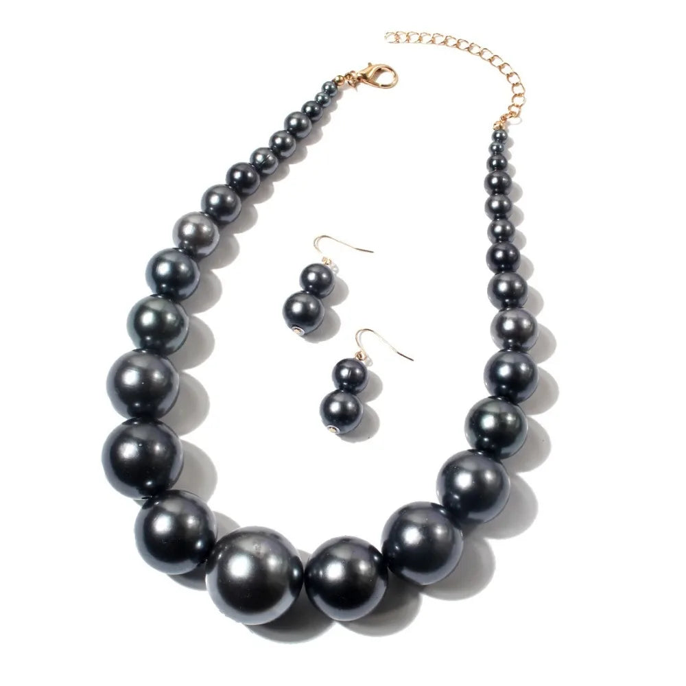 Fashion Elegant Large Pearl Necklace Set 42cm Length Round Big Ball Beads Chain Choker with Earrings Luxury Neck Jewelry Party