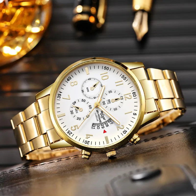 1PC Men's Luxury Watch Fashion Business Calendar Men's Steel Belt Watch Men's Christmas Valentine's Day Gift - Acros