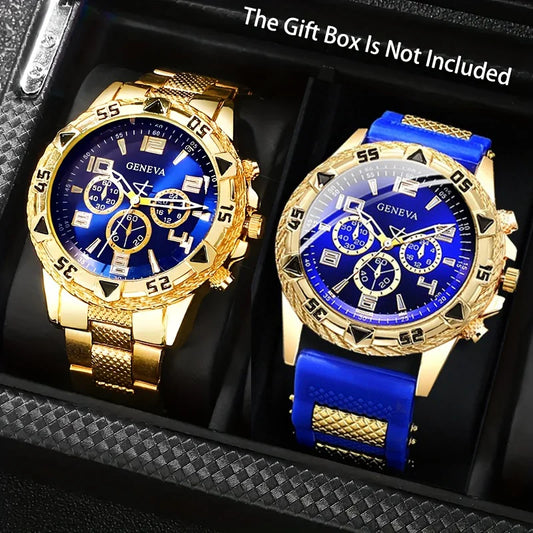 [Vintage Watch Set] 2pcs Men's Quartz Watch Set | Stainless Steel | Casual Watch | Business Watch | Silicone watch - Acros