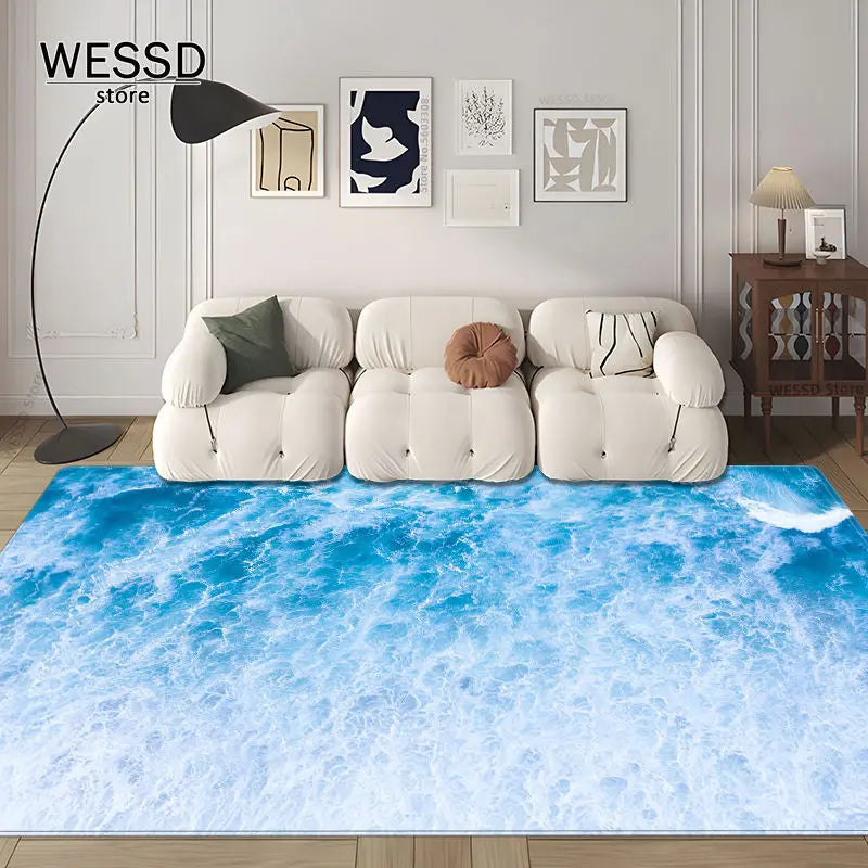 3D Waves Carpet Bedroom Floor Rug Large For Living Room Marine Style Sea Sofa Carpet Room Decoration Kitchen Mat Non-slip