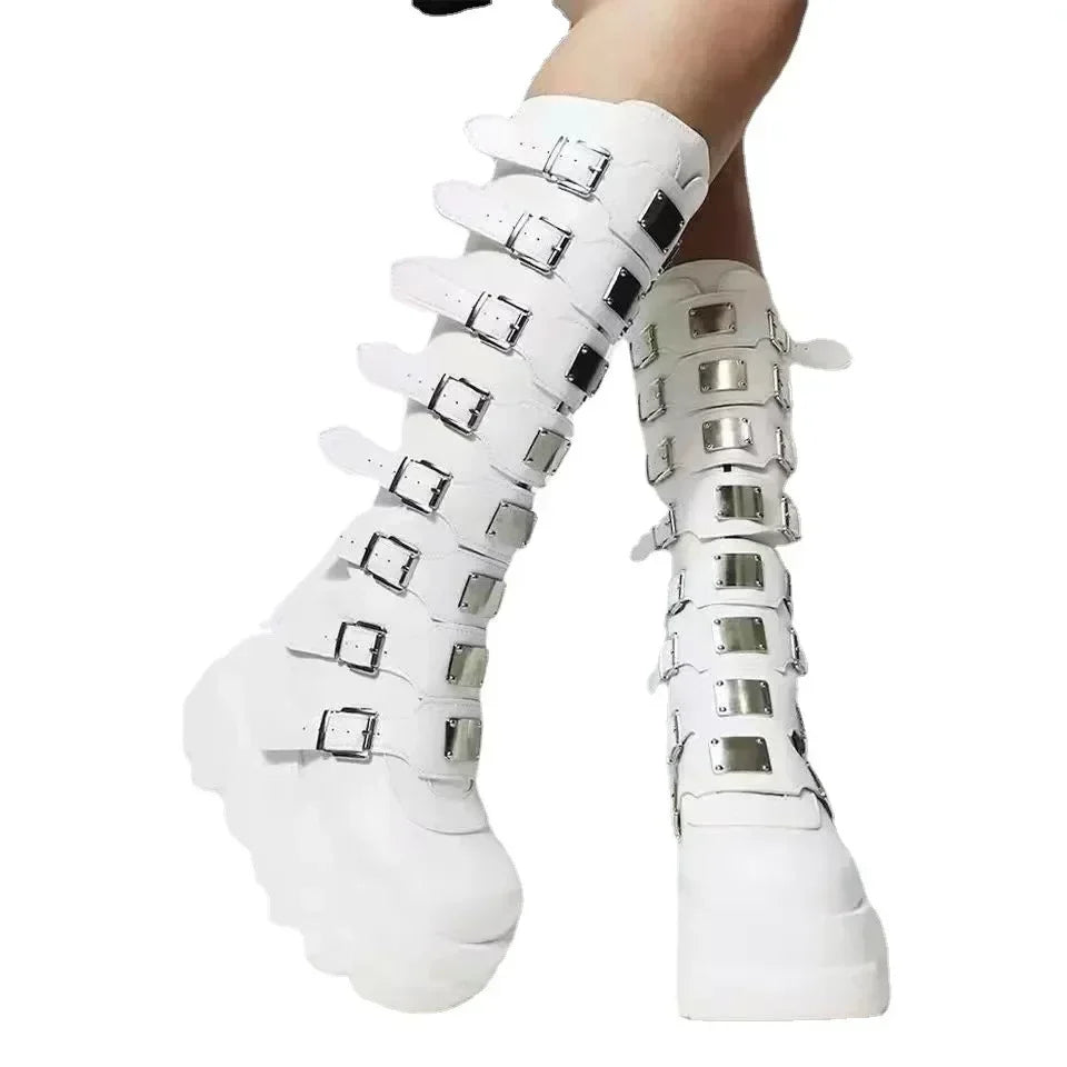 Gothic Shoes Platform Knee High Punk Black Sexy Motorcycles 2023 New Halloween Cosplay 2024 Shoes for Women Zapatos De Mujer - Acros