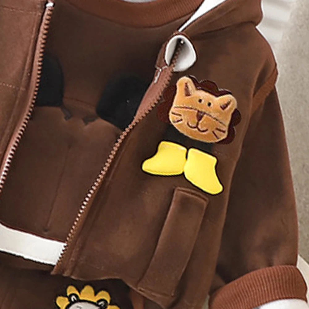 Baby Animal Clothes Sets For Boys Baby Outfits Children Boys Cartoon Lion Hooded Jacket+Top+Pants 3Pcs Set Infant Kid Tracksuits