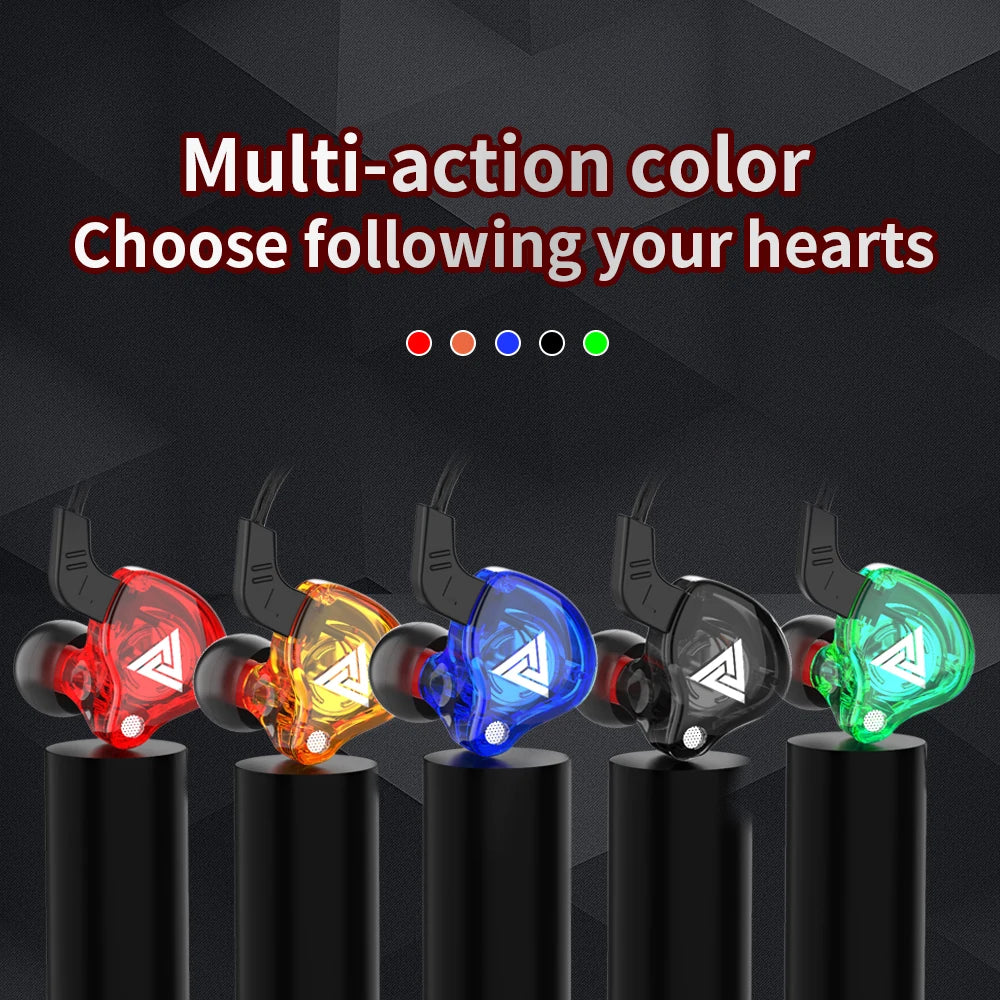 Ansoff QKZ AK6 in-ear earphones with 6 dynamic drivers, stereo sound, built-in mic, and ergonomic earbuds for sports and HiFi listening.