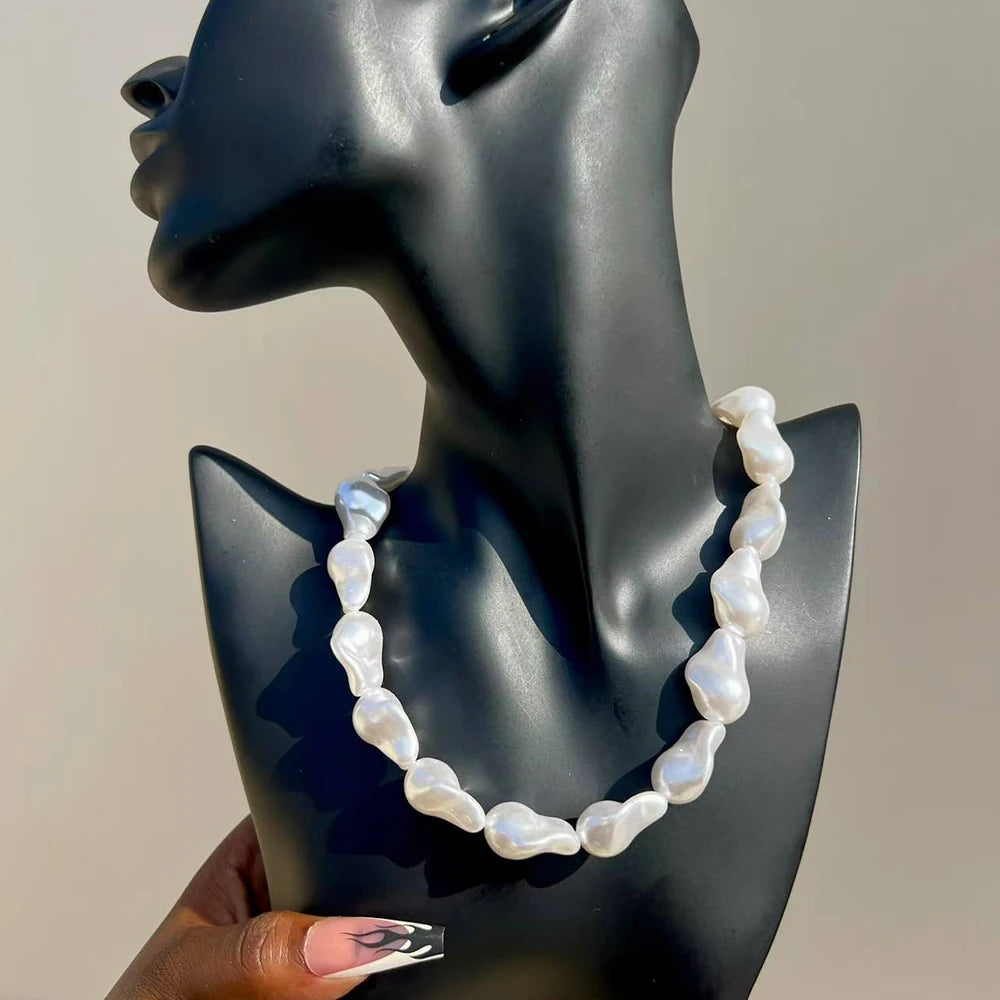 Elegant Imitation Big White Pearl Necklace Earring Jewelry Set for Women Party Wedding Pearl Accessories
