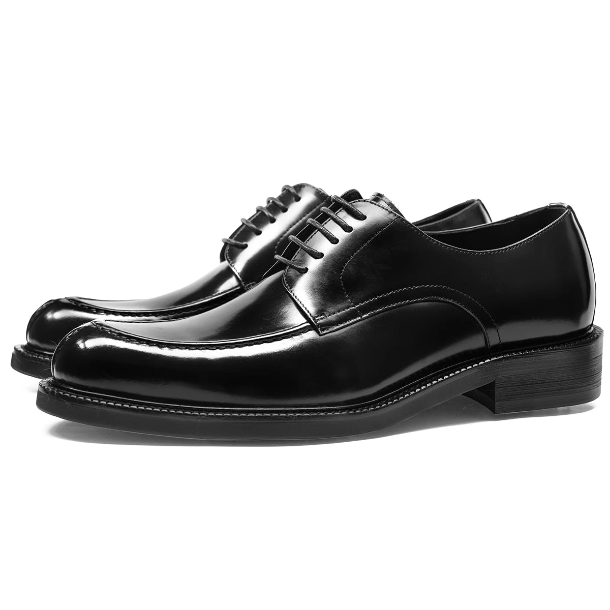 Hanmce Genuine Leather Classic Black Lace Up Pointed Toe Wedding Formal Elegant Derby Shoes For Men With Free Shipping