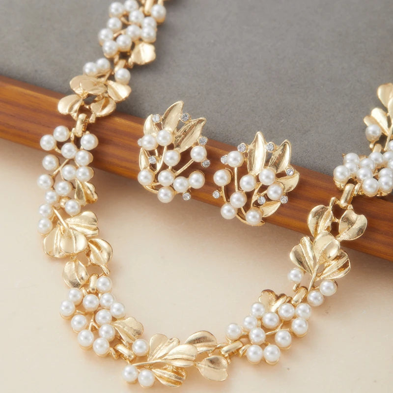 3 Pcs Rhinestone Pearl Earrings Necklace Set Two-piece Vintage Choker Accessory Light Luxury Jewelry Sets Wedding
