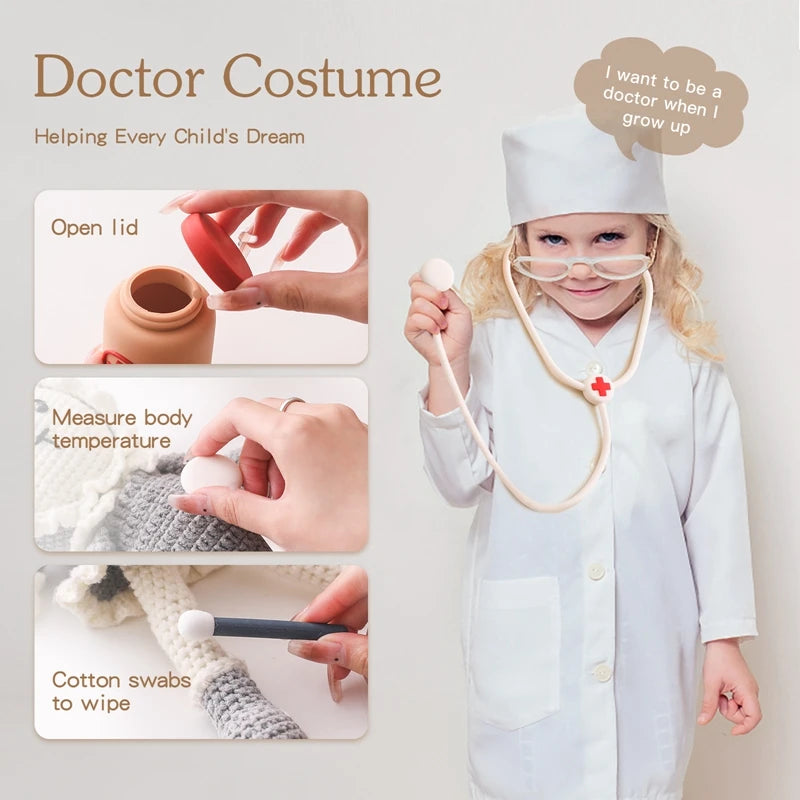 Ansoff baby silicone doctor toys set with pretend medical tools for kids role play and educational play.