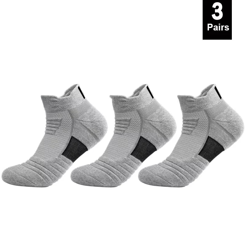 Ansoff men's anti-slip football socks in white cotton, short and long tube style, breathable and deodorizing for soccer and basketball.