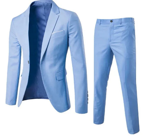 Ansoff men's slim fit suit set featuring a solid color blazer jacket and matching pants for formal occasions and weddings.