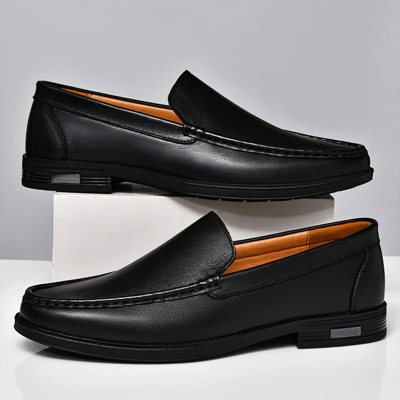 Luxury Brand Business Shoes Classic Brown Leather Shoes Men's Low Heel Loafers Shoes Comfortable and Breathable Wedding Shoes - Acros