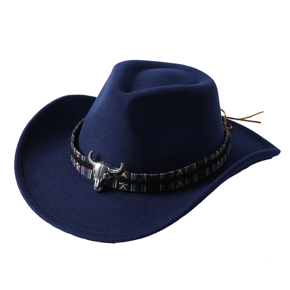 Ansoff cowboy hat with cow head design, monochrome felt material, wide brim, outdoor cowboy and knight hat for men and women