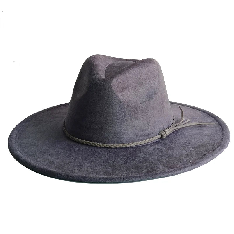 Ansoff malachite green suede fedora hat with wide brim for men and women, suitable for autumn and winter, classic church style.