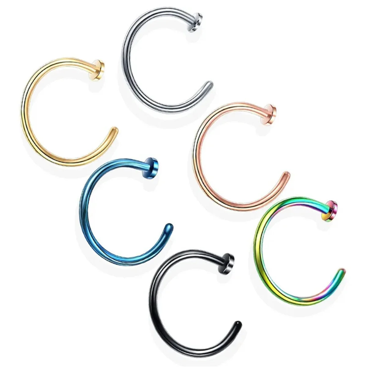 Pair of 20G stainless steel fake nose rings for women and men, clip-on lip and labret nose piercing jewelry by Ansoff.