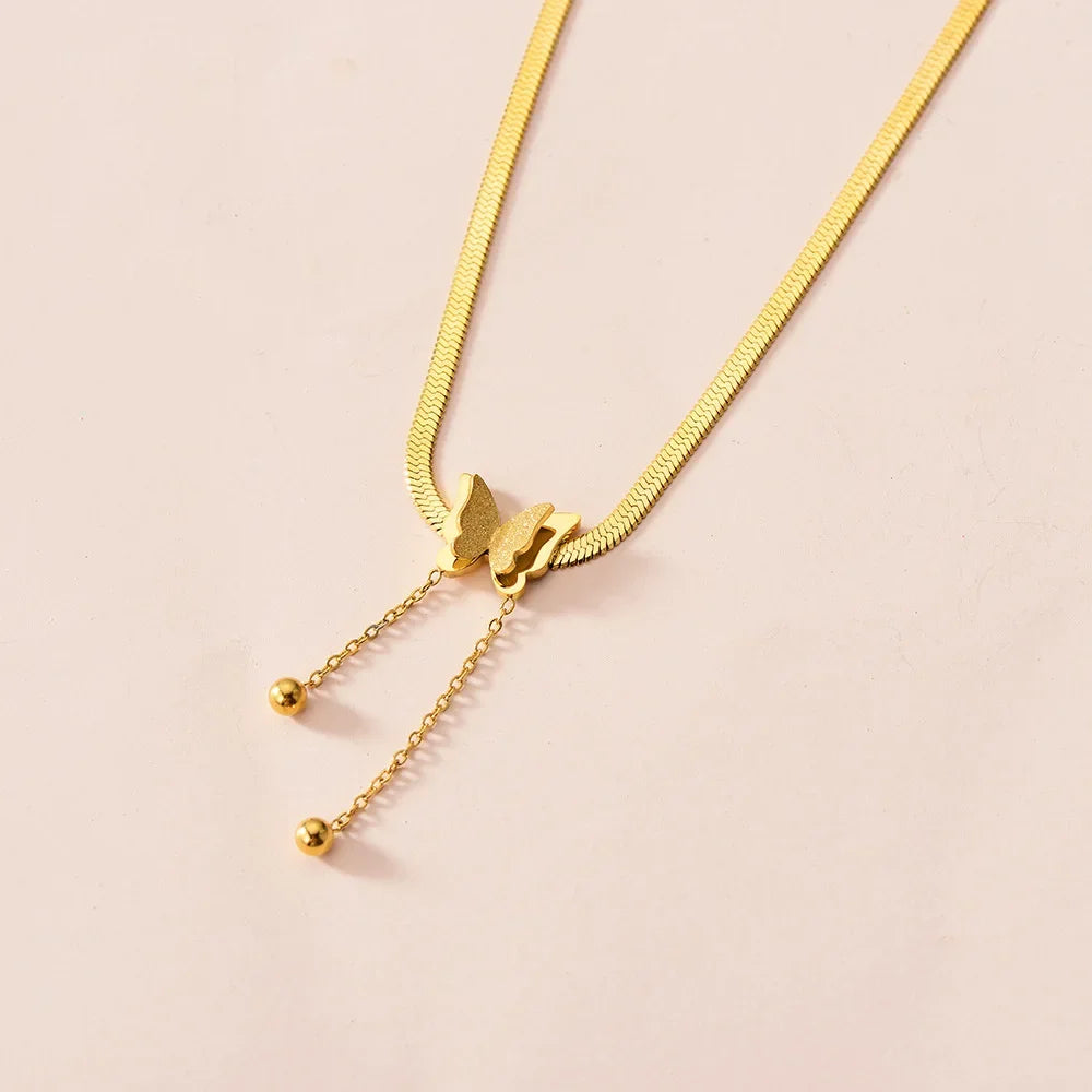 Vintage Butterfly Necklace Women Golden Stainless Steel Blade Snake Chains Aesthetic Charms Choker Women jewelry Gift To Mujer - Acros