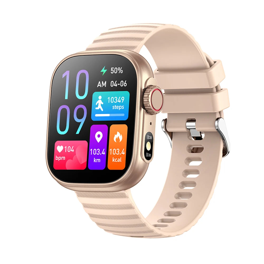 Ansoff smart smartwatch with flashlight, body temperature monitor, BT call, fitness features, waterproof design for women.
