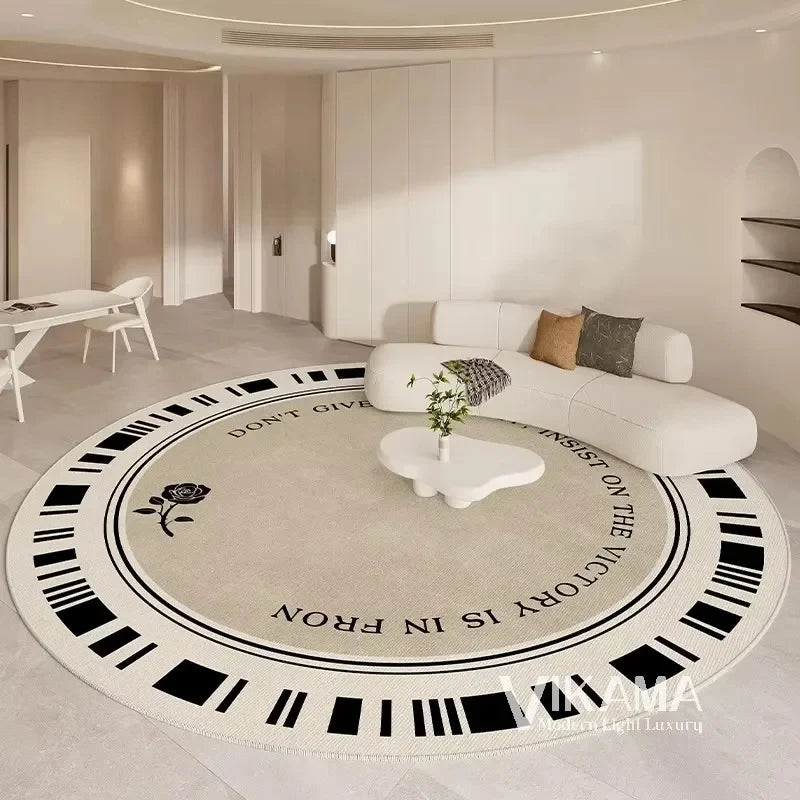 VIKAMA Cream Style Round Living Room Large Carpet Light Luxury Beige Bedroom Rug Creative Design Home Decor Mats NonslipSofa Rug