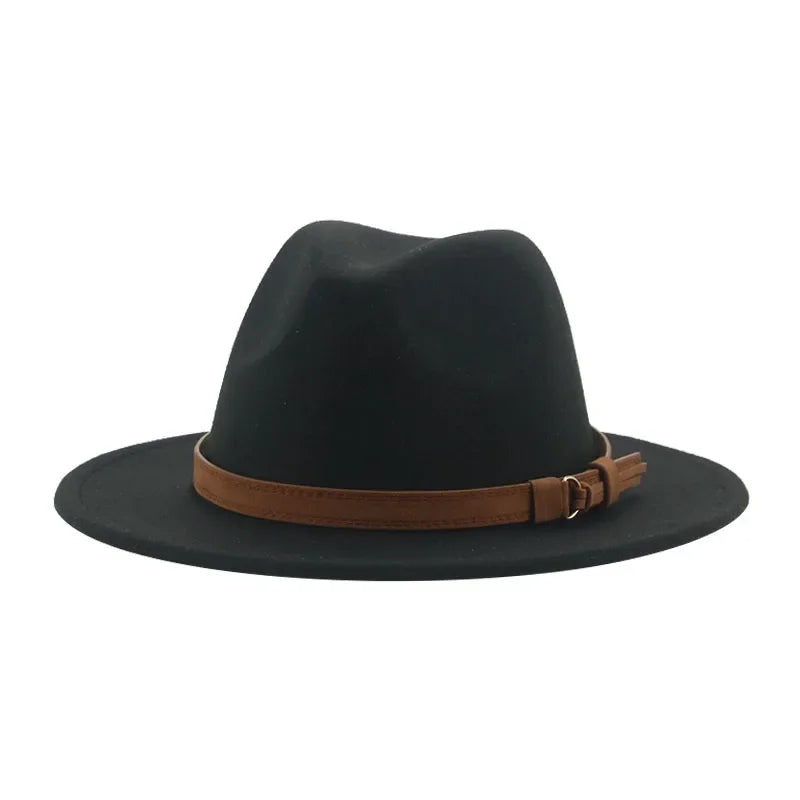 Ansoff fedora hat with wide brim and band, in khaki and black, stylish winter hat for women and men, perfect for formal or casual wear.