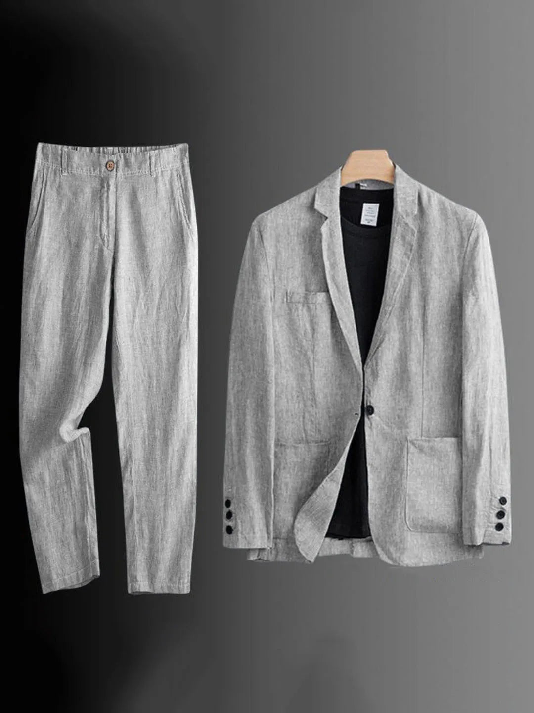 Men's summer office suit by Ansoff with an airy slim fit blazer and comfortable dress pants in a stylish 2-piece set.