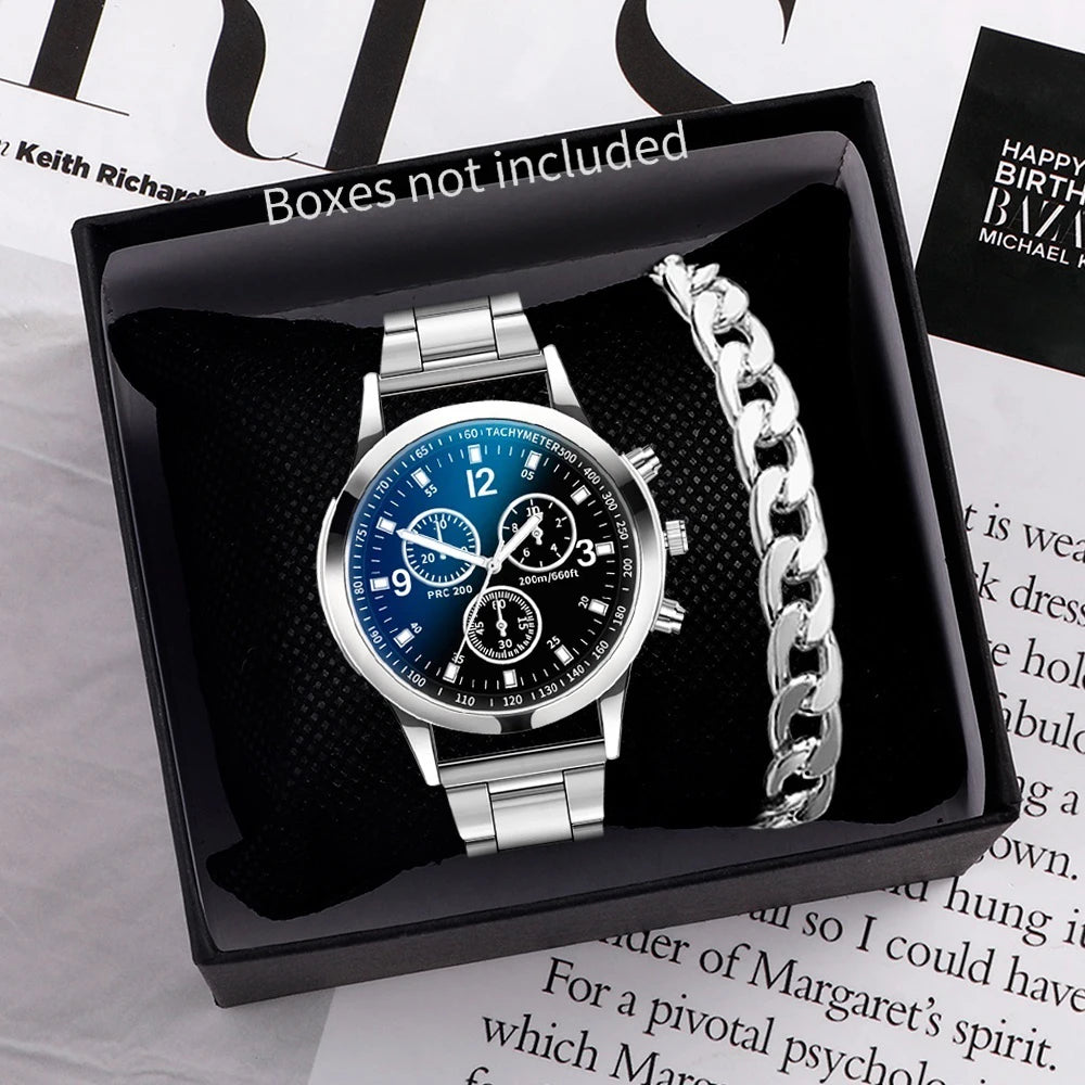 1/2PCS Men Business Watches Fashion Men's Steel Band Quartz Watch with Bracelet（Box not Included） - Acros