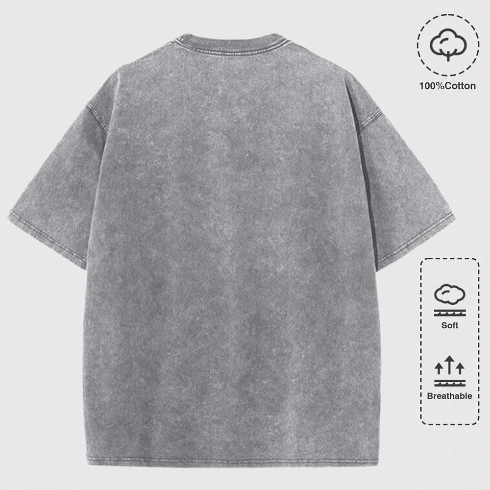 Men's oversized cotton sports letter jersey printed T-shirt with washed finish, casual short sleeve O-neck top by Ansoff.