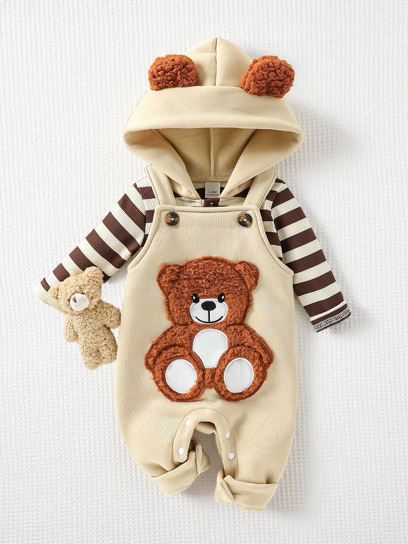 Baby Boy's Clothing Sets Fashionable Long Sleeve Striped Hooded Sweatshirt Embroidered Bear Overalls 2Pcs Outfits Cute Clothes