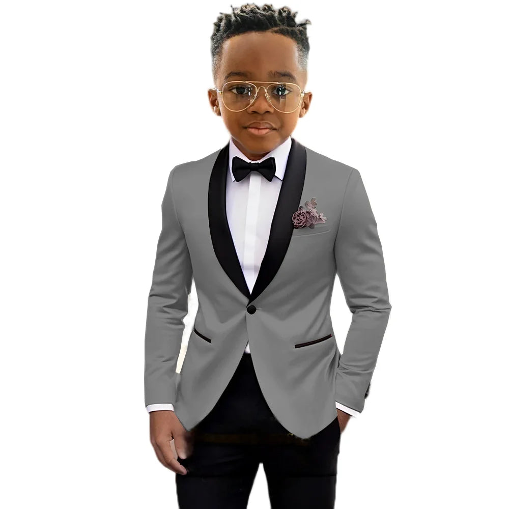 Ansoff boys slim fit tuxedo suit with shawl lapel, one-button jacket and matching trousers, ideal for weddings and formal parties.