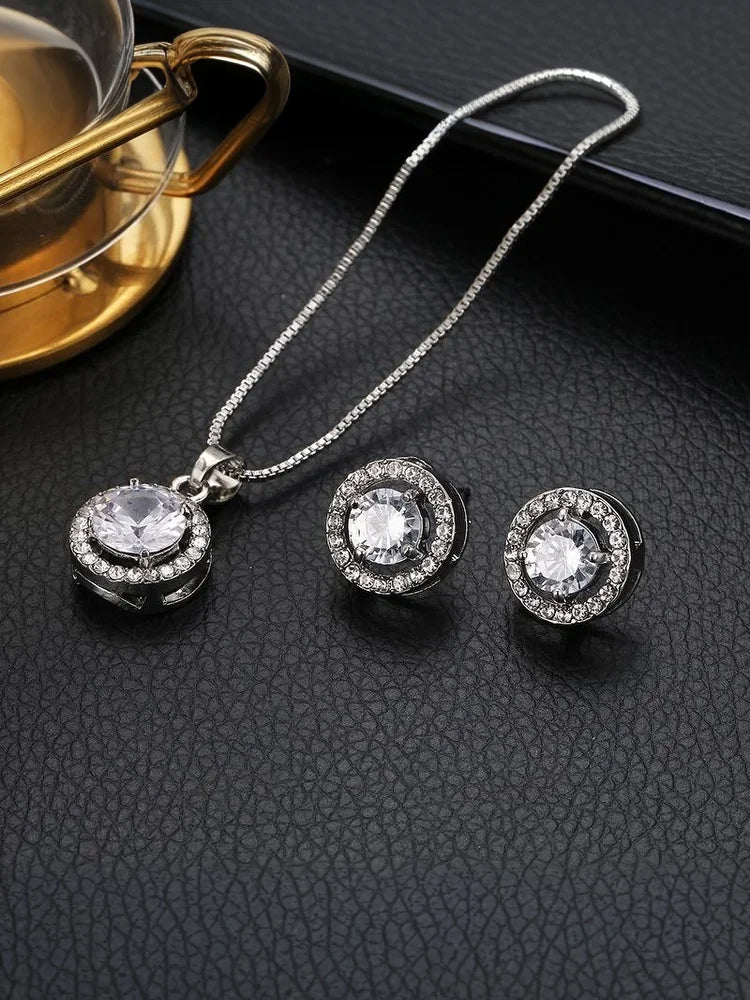 Fashion Charming Zircon Crystal Necklaces Bracelet Earrings Bridal Wedding 3PC Sets Exquisite Elegant Women Jewelry Set