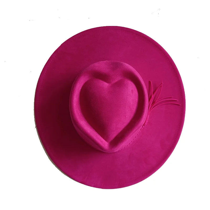 Dark turquoise suede fedora hat with heart and arrow design, suitable for men and women, autumn winter felt jazz hat by Ansoff.