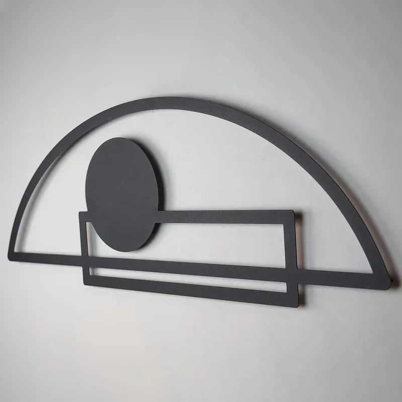 Elegant Black Metal Geometric Wall Art – Modern Vertical Abstract Decor with Circle & Rectangle Design – Ideal for Living Room