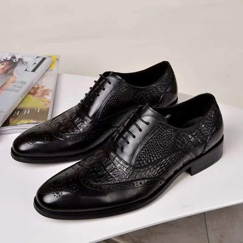 Men casual shoes Brock Oxford retro crocodile leather men formal spring and autumn 2026 new 's for