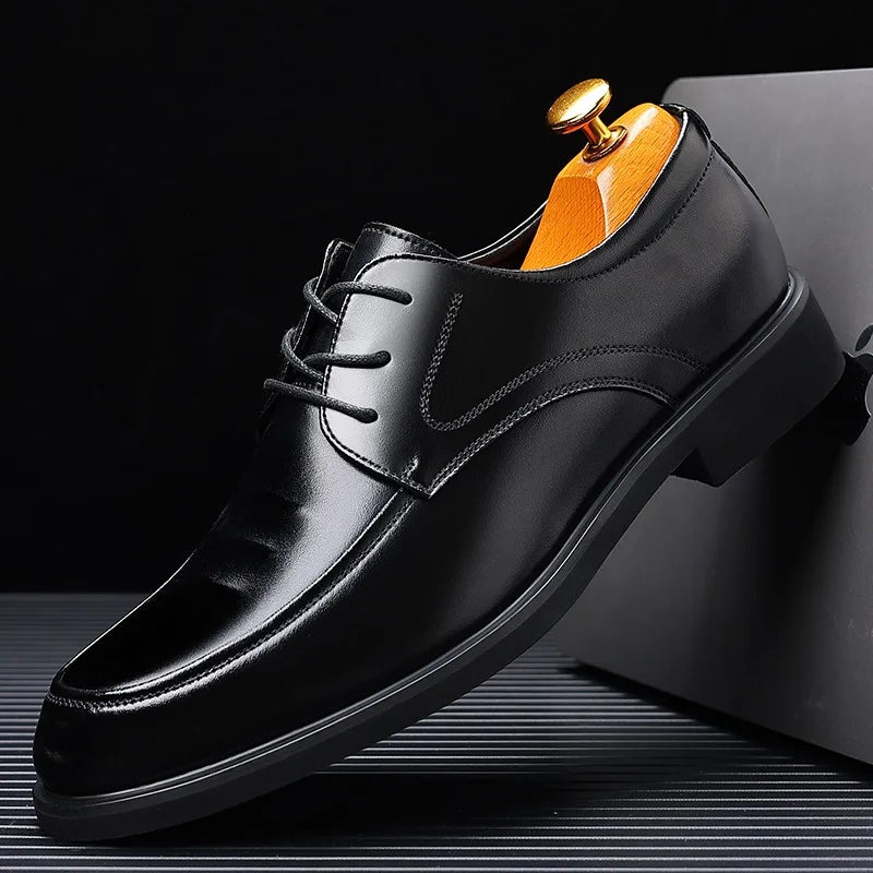Men's Genuine Leather Shoes Summer Business Casual Wedding Low Top round Toe Rubber Outsole Anti-Slip Lace-Up Boots
