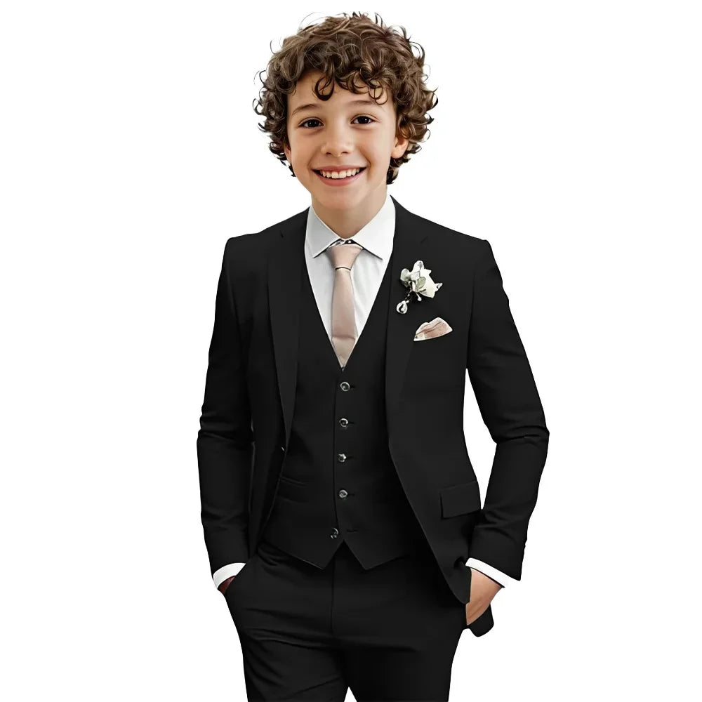 Multi-color boys' formal suit set by Ansoff, includes jacket, vest, and pants for wedding or party, slim fit tuxedo for ages 2-20T