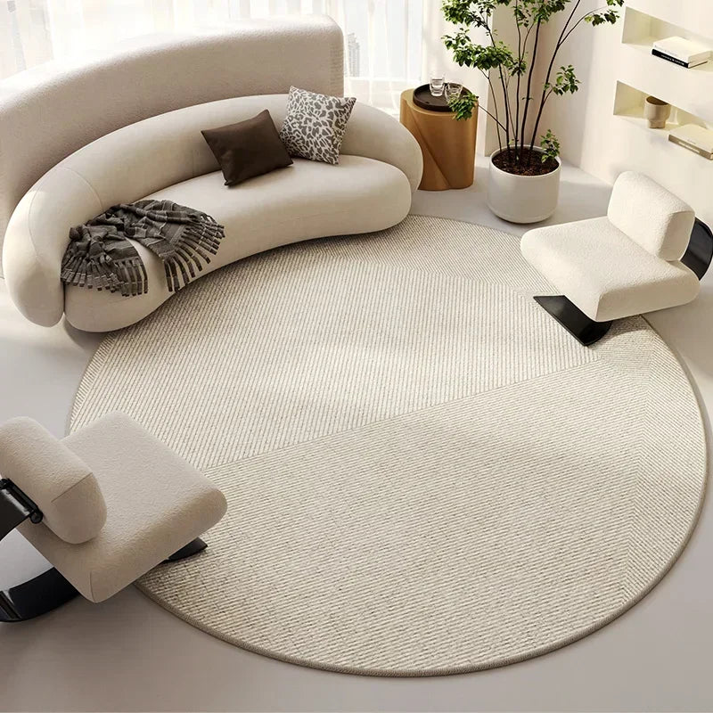 Modern Cream Round Rug, Light Luxury Large Area Carpet for Living Room or Bedroom, Non-Slip Simple Floor Mat for Whole House