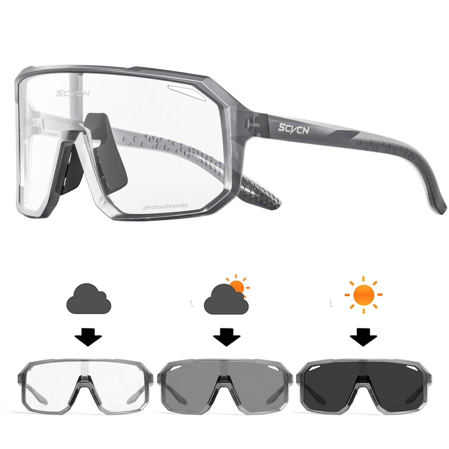 Photochromic cycling glasses by Ansoff for men and women, mountain biking and outdoor sports eyewear with adjustable lenses.