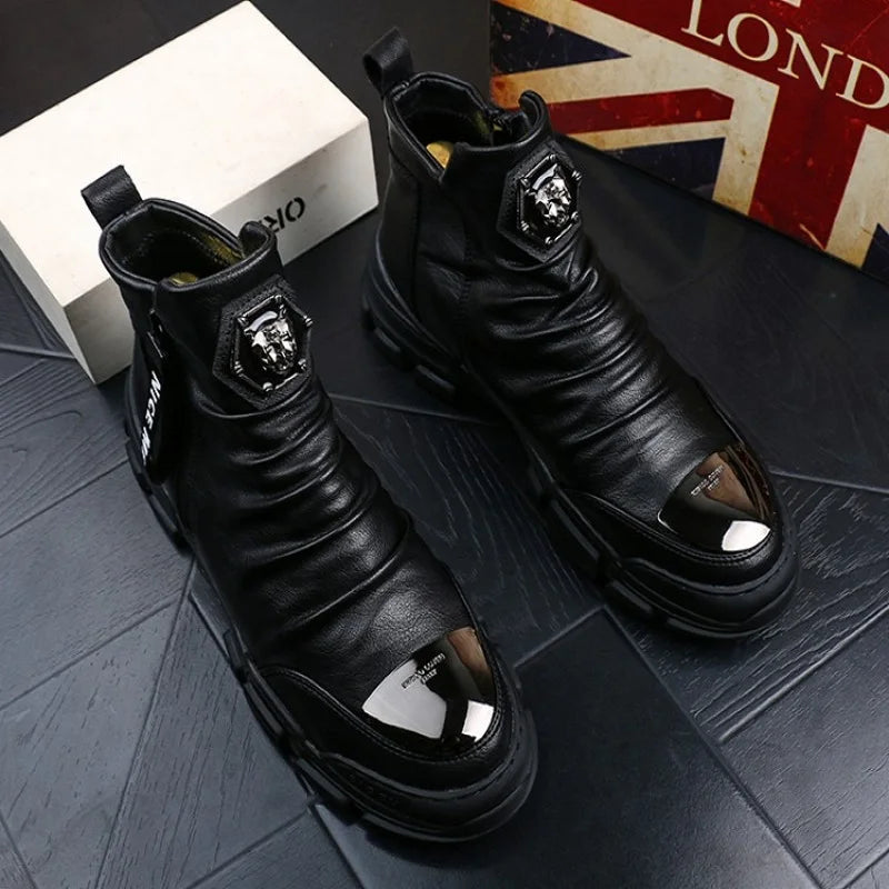 Black men's Ansoff winter snow boots with high cotton lining, casual ankle design, warm leather construction for autumn and winter wear.