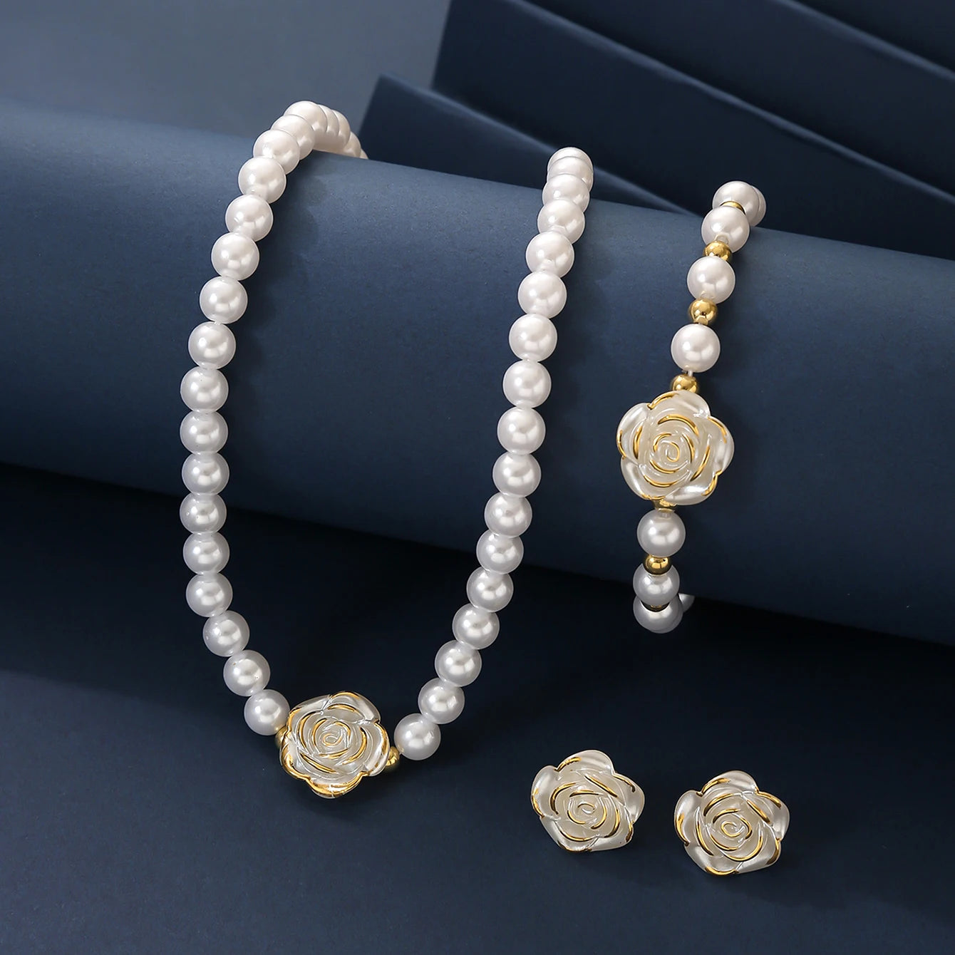 Elegant Imitation Pearl Delicate Flower Necklace Bracelets Earrings Women's Daily Versatile Party Banquet Wedding Jewelry Gifts