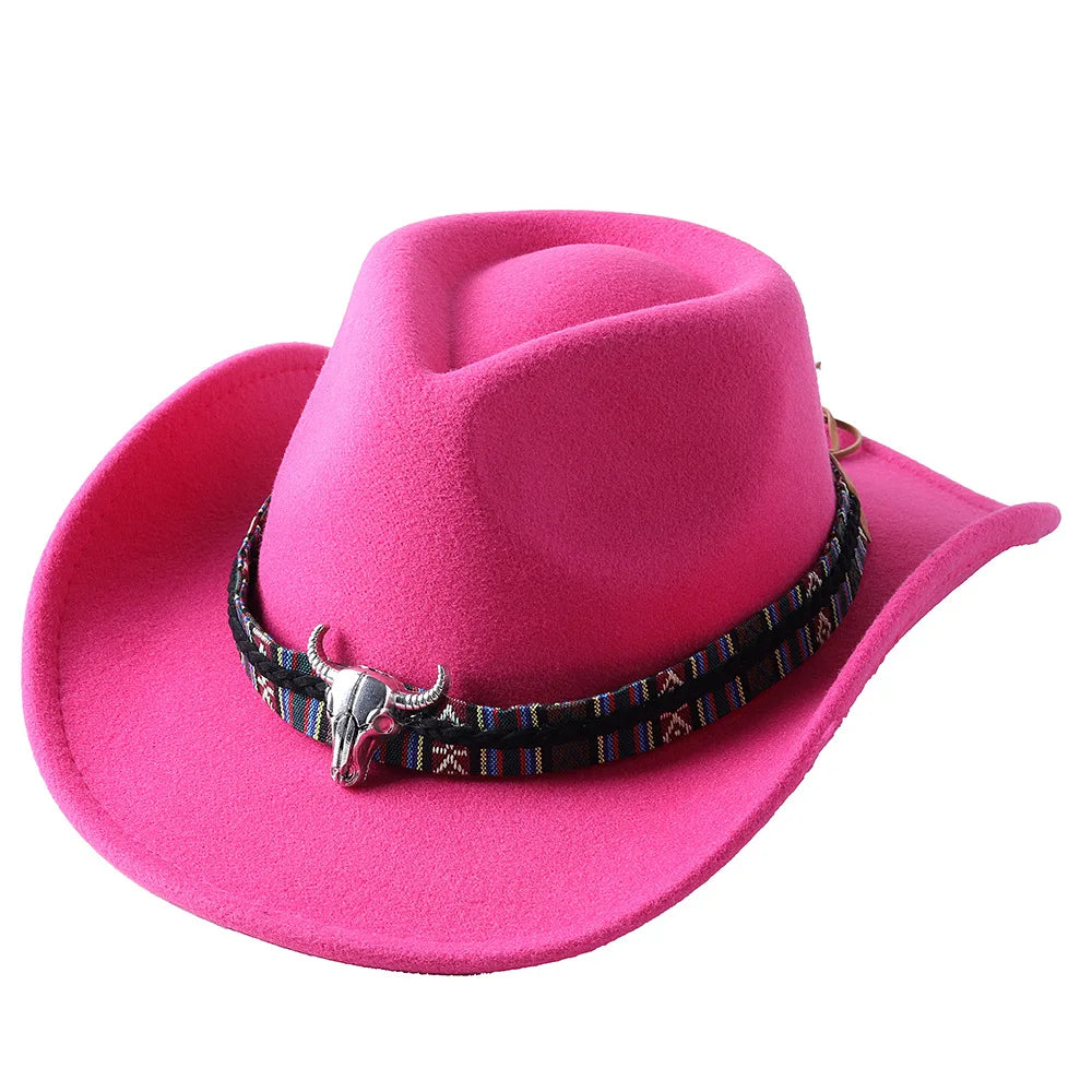 Ansoff cowboy hat with cow head design, monochrome felt, wide brim outdoor knight hat for men and women.