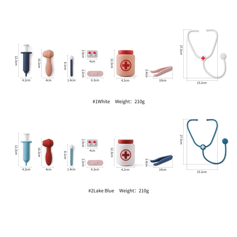 Baby silicone doctor toys for pretend play, including medical accessories, ideal for kids' role-playing and educational fun.