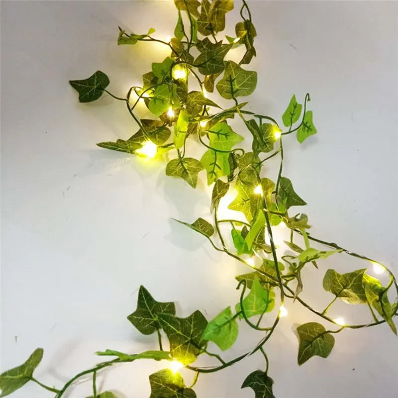 Flower Green Leaf String Lights Artificial Vine Fairy Lights Battery Powered Christmas Tree Garland Light for Weeding Home Decor - Acros