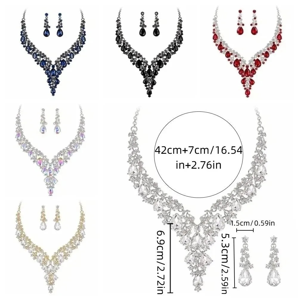 Rhinestone Rhinestone Jewelry Set Shining Luxury Crystal Necklace Earrings Sparkling Formal Bridal Jewelry Set Wedding Ceremony