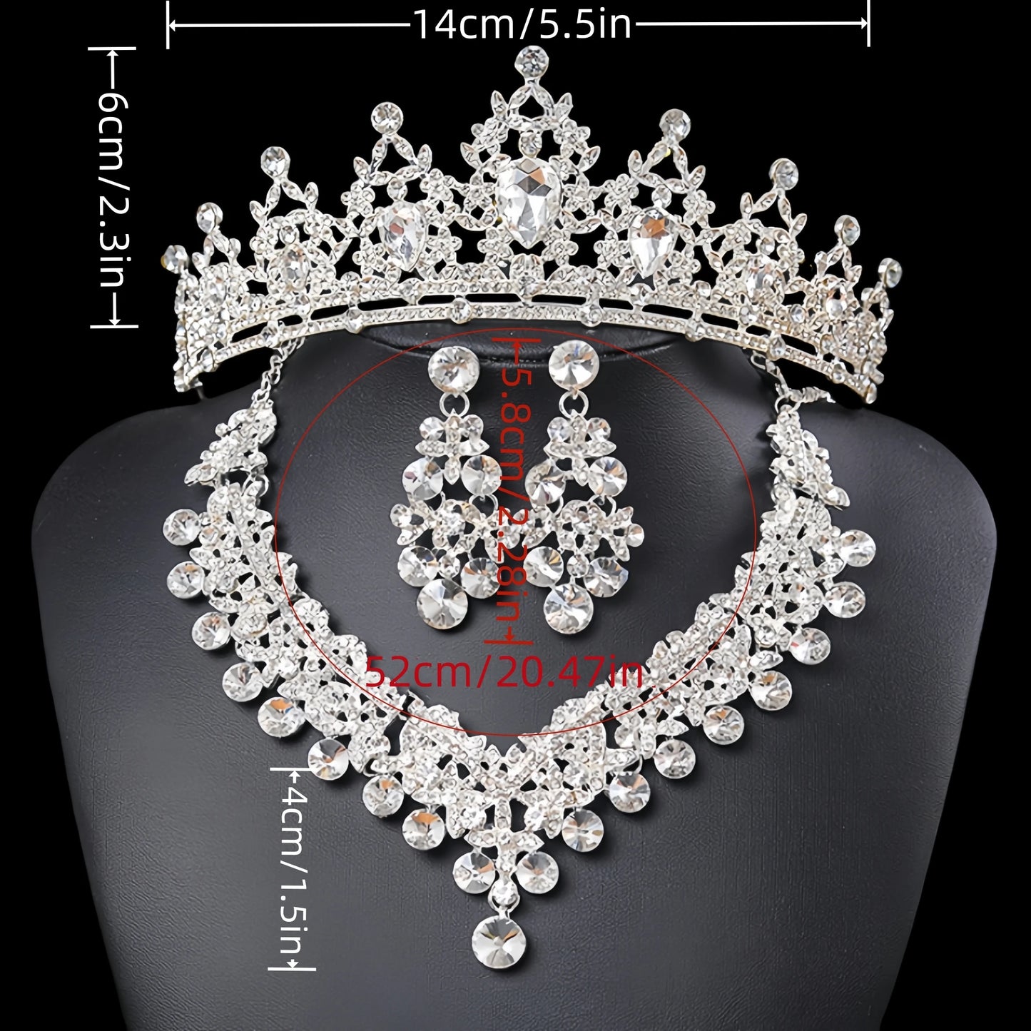 3Pcs Crystal Crown Necklace Earring Set Rhinestone Bridal Jewelry Set Women Bridal Wedding Hair Accessories Jewelry Crown Tiara
