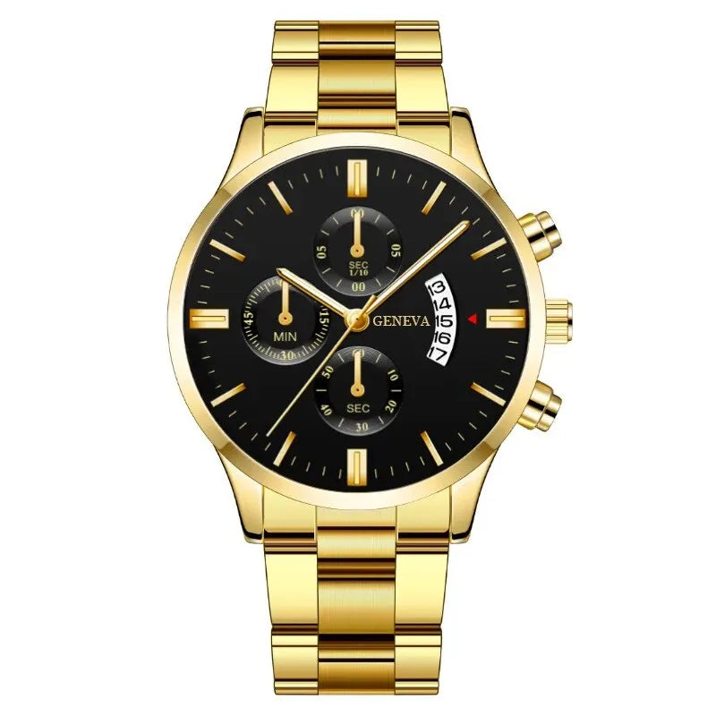Ansoff luxury men's silver stainless steel quartz wristwatch with calendar display, stylish business watch for men.