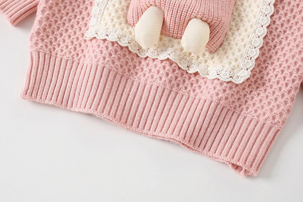 Children's Clothing Sets Bunny Embellished Knitted Top + Pleated Skirt Winter Baby Girl Clothes Kids Knitwear Sweater